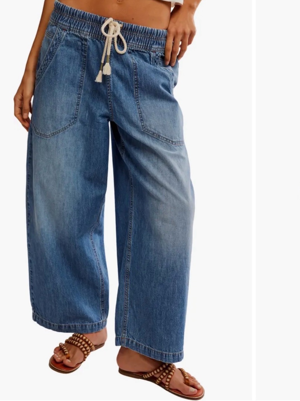 Free People We The Free Easy Peasy Pull-On Boyfriend Denim Jeans Medium EUC